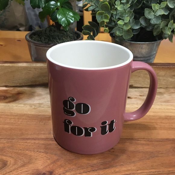 Room Essentials Go For It Mug Coffee Cup Inspirational Pink Black Letters Gift - Picture 1 of 6
